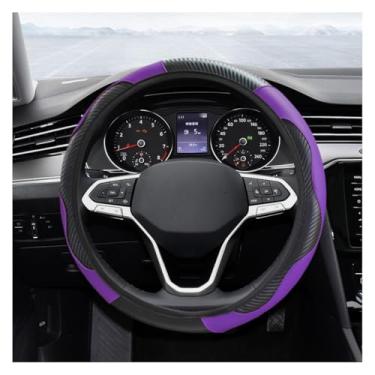 Imagem de Capa de volante de carro, protetor de volante elástico de couro de fibra de carbono de 38 cm, antiderrapante, respirável e macio, acessórios universais para a maioria dos carros, homens e mulheres