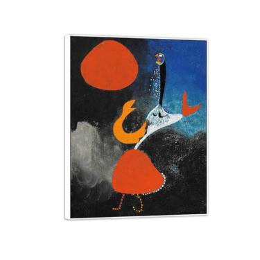 Imagem de MUHJDYC Joan Miró Imagem de arte de parede em tela - reprodução de obras de arte famosas abstratas - pinturas com moldura branca para decoração de sala de estar (mulher na frente do sol) 50 x 65 cm -