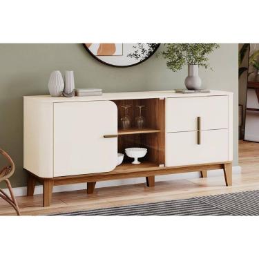Imagem de Buffet de Sala Jantar Rael 2 Portas e 2 Gavetas c/ Vidro Off White/Nature - Henn