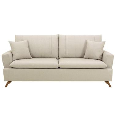 Imagem de Sofá 160cm 2 Lugares Com Almofadas Pés Curvos Veras Linho D05 Cru - Mpozenato