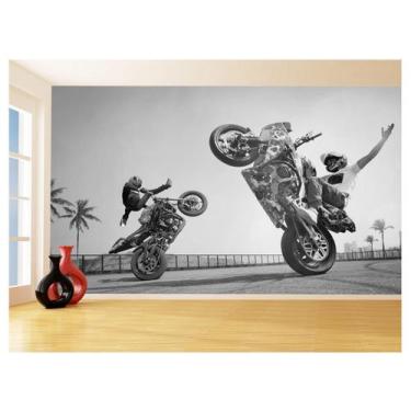 Imagem de Papel De Parede 3D Moto Grau Empinando Manobra 3,5M Bkm42 - Você Decor
