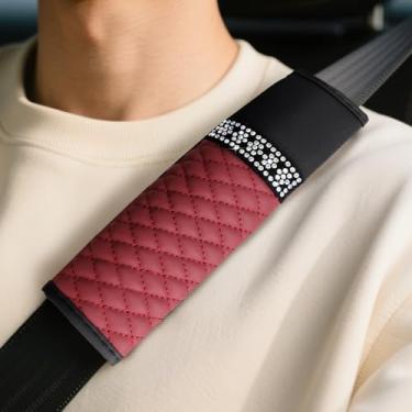 Imagem de wuyaoyao 2 peças de capa de cinto de segurança de carro brilhante, capas de cinto de segurança de couro respirável para carros, capas de alça de ombro de cinto de segurança macias e confortáveis