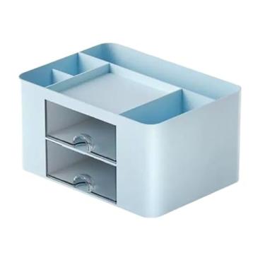 Imagem de Organizador Porta Caneta de Mesa Escritorio com 2 Gavetas(azul)