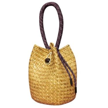 Imagem de Bolsa clutch de vime para mulheres 2025 moderna bolsa de mão macia bolsa de praia para noite carteira de bambu bolsa balde festa formatura, Café, One Size