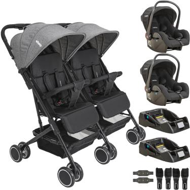 Imagem de Carrinho Kiddo Gemeos com 2 Bebe Conforto 2 Base Mascote Grafite