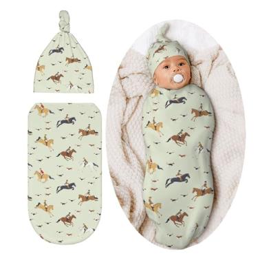 Imagem de Cobertor para bebês recém-nascidos com estampa de cavalo, sacos de dormir macios com gorro, conjuntos de chapéus, presentes para bebês meninos e meninas