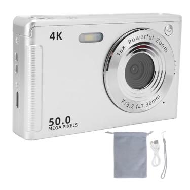 Imagem de Câmera digital 4K 50MP Câmera compacta de alta resolução com zoom de 16x ZOOM AutoFocus embutido InfilM Light Anti Shake para entusiastas da fotografia Viajantes Vloggers ABS 2,8 (Prata)