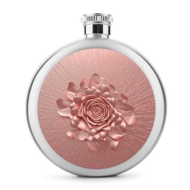 Imagem de Cantil de aço inoxidável, frasco de metal com impressão em ouro rosa, clássico, cantil, garrafa de viagem, garrafa de licor portátil
