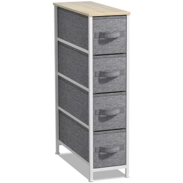 Imagem de Torre de cômoda estreita Sorbus com 4 gavetas – Armazenamento vertical para quarto, banheiro, lavanderia, armários e mais, moldura de aço, topo de madeira, cestos de tecido fáceis de puxar, Bege