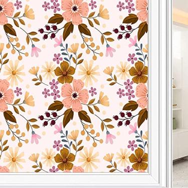 Imagem de Película de janela de privacidade de flores, textura de estilo floral, filme de vidro para sala de estar e escritório em casa, L90 x C 190 cm