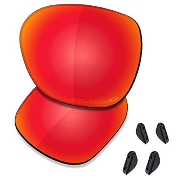 Imagem de SAUCER Lentes de reposição premium e protetores de nariz para Oakley Overtime OO9167 | Overtime Low Bridge Fit OO9210 Óculos de sol de alta definição - Vermelho fogo polarizado