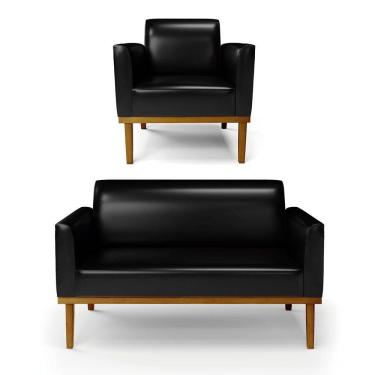 Imagem de Sofá Namoradeira Com Poltrona Base De Madeira Fixa Castanho Marisa Corano D03 - D?rossi Cor Preto