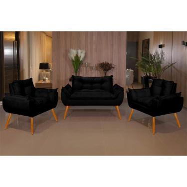 Imagem de Kit 2 Poltronas e 1 Namoradeira Opala Suede com Pés Palito