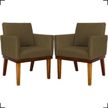 Imagem de Kit 2 Poltronas Decorativa Para Sala Recepção Consultório Escritório Base Em Madeira Divine Suede