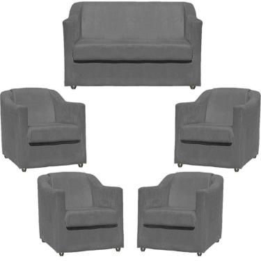 Imagem de Kit Namoradeira Decorativa + 4 Poltronas Para Sala Manicure Recepção Consultório Mila Suede