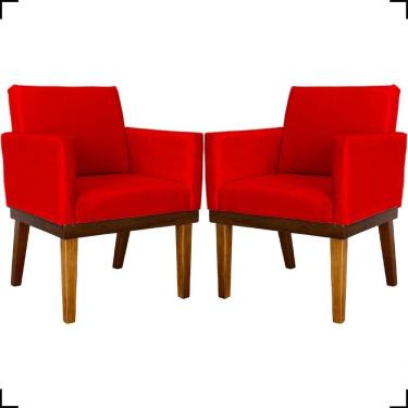 Imagem de Kit 2 Poltronas Decorativa Para Sala Recepção Consultório Escritório Base Em Madeira Divine Suede