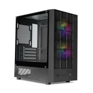 Imagem de Gabinete Gamer Mancer Grimore Mini-Tower Lateral de Vidro 2 Fans Rainbow Preto - MCR-GRM-BK