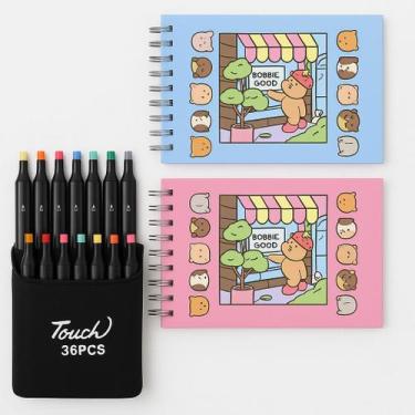 Imagem de Kit Livro Colorir + 36 Canetinha Ponta Dupla Bobbie Goods - Touch