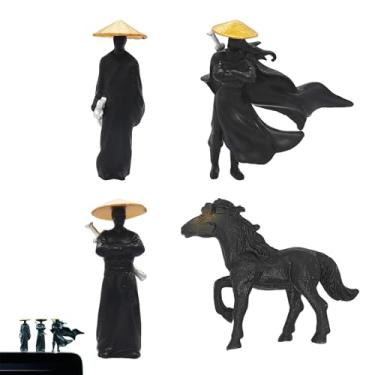 Imagem de YAFIYGI 4 peças de estatueta de samurai decoração de painel, mini figuras para decoração de painel de carro, acessórios de estátua asiática para homens, ornamentos de mesa de escritório, estatuetas de