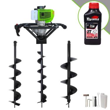 Imagem de Máquina Fura Terra Perfurador de Solo Menegotti MPS52 À Gasolina 2T 52cc 9.000rpm 1,8HP + Brocas 80x10cm, 80x15cm e 80x20cm + EXTRA 1 ÓLEO TOYAMA