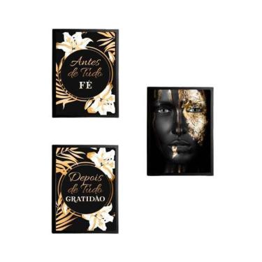 Imagem de Kit 3 Quadros Decorativo Fé E Gratidão Mulher Negra