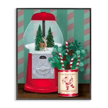 Imagem de Stupell Industries Vintage Christmas Gumball Machine Design de arte giclée emoldurado preto por Jilly Jack Designs, 20 x 16