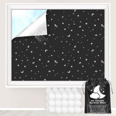Imagem de Cortinas blackout, 200,7 cm x 144,8 cm - Cortina de janela portátil 100% preta escurecimento de luz cortinas com bloqueio de luz para quarto e sala de estar - estrela