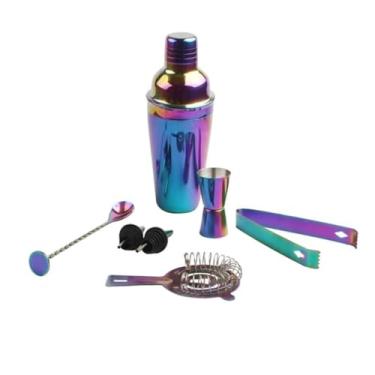 Imagem de ZZTWER Conjunto de coqueteleira de aço inoxidável colorido de 8 peças, conjunto de coqueteleira de vinho, bartender, batedor de coquetel, kit de barman para bar e coqueteleira