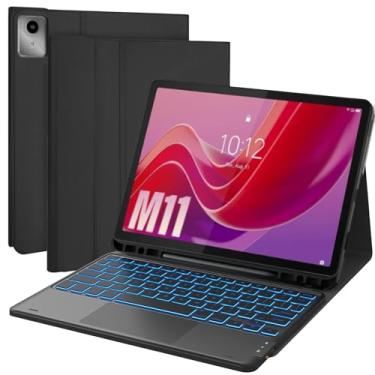 Imagem de QYiiD Capa retroiluminada com teclado touchpad para Lenovo Tab M11 / K11 LTE 11 polegadas, capa de couro com suporte com teclado sem fio para tablet Tab M11 2024 11 polegadas TB-330FU, preta