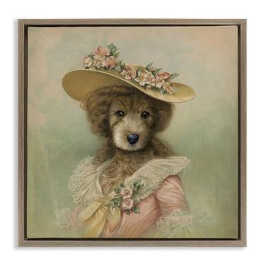 Imagem de Stupell Industries Desenho de arte de parede vintage feminino cachorro com chapéu marrom flutuante por Brett Blumenthal, 45,7 x 45,7 cm
