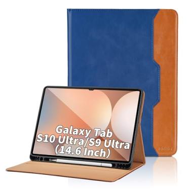 Imagem de Oduio Capa para Samsung Galaxy Tab S10 Ultra 2024/S9 Ultra 2023 14,6 polegadas, modelo SM-X920/X926B/X910/X916B, capa fólio de negócios de couro PU com suporte e bolso S Pen, azul