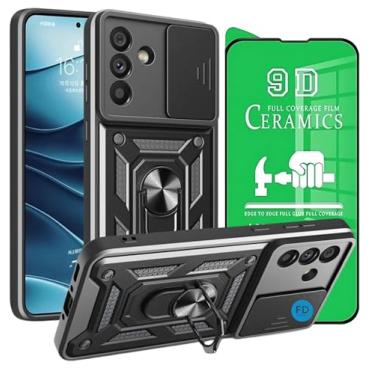 Imagem de Capinha Capa para Galaxy A56 com Película em Cerâmica 9D - Case Protetora Anti Impacto Armadura Militar com Suporte de Anel Magnético - FD Acessórios. (Preto)