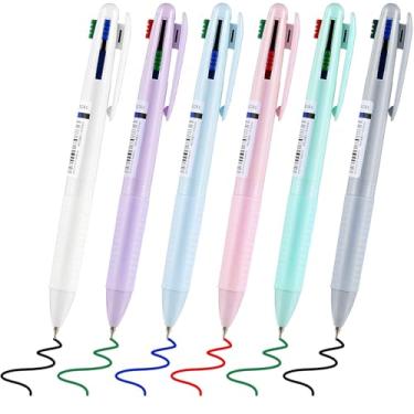 Imagem de 6 canetas esferográficas multicoloridas, 4 cores, canetas esferográficas de tinta gel, canetas esferográficas retráteis para materiais escolares, escritório, agendas, diários e tintas sortidas, 0,5 mm