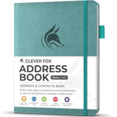 Imagem de Clever Fox Livro de endereços com abas alfabéticas – Telefone e agenda de endereços de couro PU para manter os contatos seguros, diário organizador de contatos, tamanho pequeno (10 cm x 14 cm), capa
