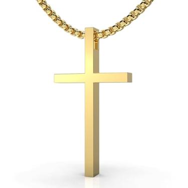 Imagem de FUTPLOR Colar de cruz para homens, colares com pingente de cruz de aço inoxidável prata/preto/ouro para homens e mulheres, joias de cruz religiosa, presentes de fé cristã, presentes para oração