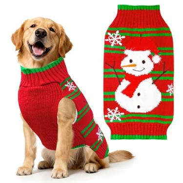Imagem de HRTTSY Suéter para cachorro de Natal, fofo, boneco de neve, gato, filhote, macio, quente, outono, inverno, roupas listradas, feio para animais de estimação, moletom de malha para cães pequenos, médios