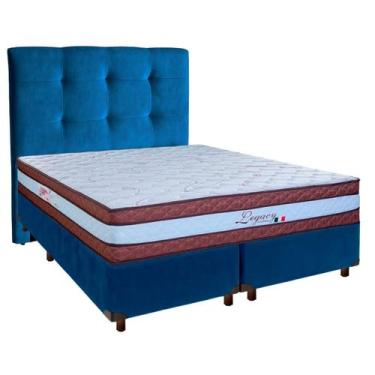 Imagem de Conjunto Cama Box Azul Queen + Colchão Molas Ensacadas Legaccy Paropas