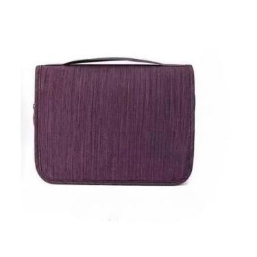 Imagem de Necessaire Organizadora Bolsa Portátil Feminina Para Maquiagem Para Viagem Higiene Pessoal Com Divisória Cabide (Roxo)