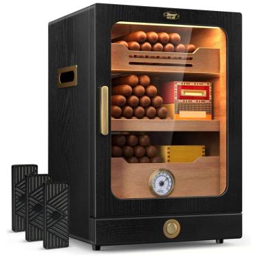 Imagem de Umidificador de charutos. Prateleiras de Cedro Espanhol, Higrômetro, 3 umidificadores e Gaveta de Acessórios