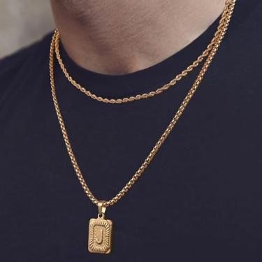 Imagem de Colar com inicial em camadas para mulheres e homens, pingente de letra banhado a ouro 18K, aço inoxidável, colar A-Z, joias para presentes, 12#, Aço inoxidável, Sem Pedra Preciosa