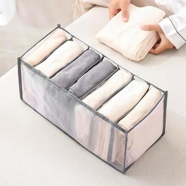 Imagem de Caixa organizadora de roupas dobrável com 7 grades, organizador de roupas íntimas, tecido de malha, cinza