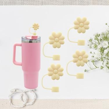 Imagem de 4 peças de tampa de palha em forma de flor para copo Stanley, topo de palha fofo 10 mm 1 cm tampas de palha reutilizáveis