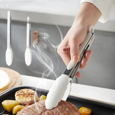 Imagem de Conjunto de pinças de cozinha de aço inoxidável de 5 cm: resistente ao calor com pontas de silicone antiarranhões para panelas antiaderentes, aderência forte ideal para pegar comida quente, inclui