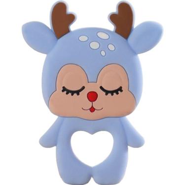 Imagem de Mordedor Rena Para Bebê De Silicone 8,89x6,69x0,75cm Azul Claro