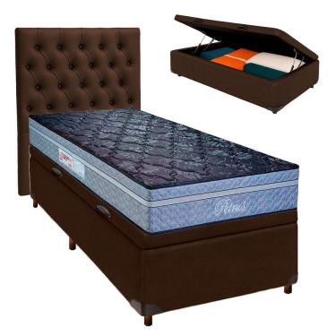 Imagem de Kit Cabeceira + Cama Box Bau + Colchão Solteiro Molas Ensacadas Petrus Paropas