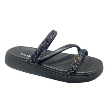 Imagem de Chinelo Slide Feminino Maxxi Gliter Moleca 5469.121, Preto, Preto, 38