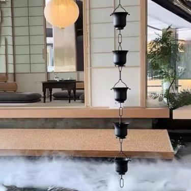 Imagem de Copos coletores de chuva estilo japonês para pátio, correntes de calha de chuva de alumínio, coletor de água de telhado de 3,3/5/6,5/8/8,5/10/12 pés de comprimento