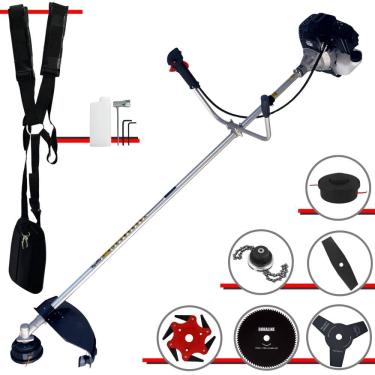 Imagem de Roçadeira Multifunções Toyama RT43LB25A À Gasolina 43cc Com Carretel Nylon + Faca 2 Pontas + Faca 3 Pontas + Faca 6 Pontas + Faca 80 Dentes + Trimmer