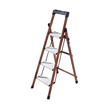 Imagem de Escadas dobráveis escadas de 4 degraus Escada dobrável com topo de projeto, escadas de metal de aço carbono com pedal de liga de alumínio para casa, escada resistente de 1,4 m (Cor: Escada B) (Escada