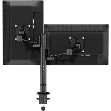 Imagem de FENOKD Braço de montagem de monitor duplo para TVs e monitores de 43.2 cm 76.2 cm Suporte de parede de TV de liga de alumínio com inclinação de altura e ajuste de rotação